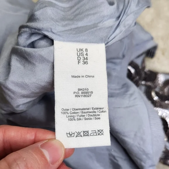 BODEN Limited Edition Beaded Cotton Cardigan Silk lined Gray Blue Silver Size 4 - Picture 8 of 11